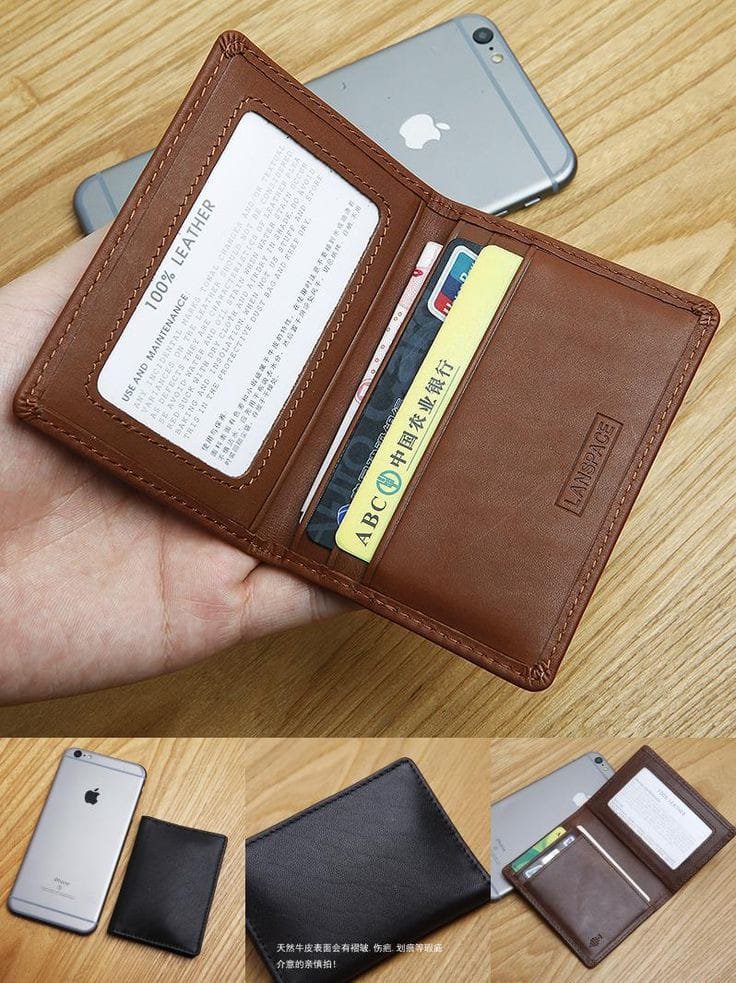 Elegant Brown Leather Wallet - Slim Bifold Design with Card Slots and ID Window