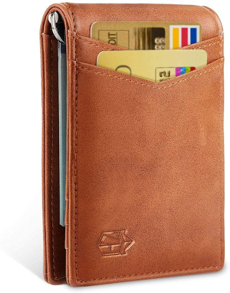 Minimalist Brown Leather Card Holder Wallet with Front Pocket and Slim Profile