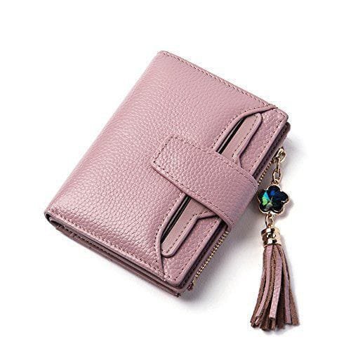  Chic Rose Pink Leather Bifold Wallet for Women with Tassel Charm and Secure Closure