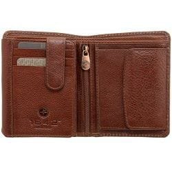  Distressed Cognac Brown Leather Wallet for Men with Snap Closure and Zippered Pocket