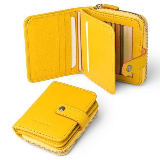 Toscanella Women's Leather Wallet - Yellow, Compact Bifold with Snap Closure