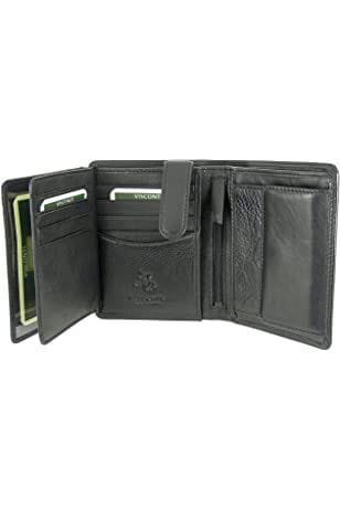 Men's Black Leather Trifold Wallet: Secure Snap Closure, Plenty of Storage, And Full Organizatio
