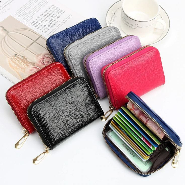  Real Leather Accordion Card Holder Wallet - Multiple Colors, Unisex, Slim & Compact