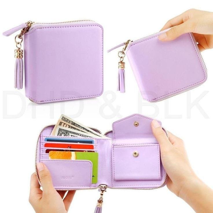 D&BLK Women's Small Leather Wallet - Lavender, Cute Compact Zip Around Coin Purse